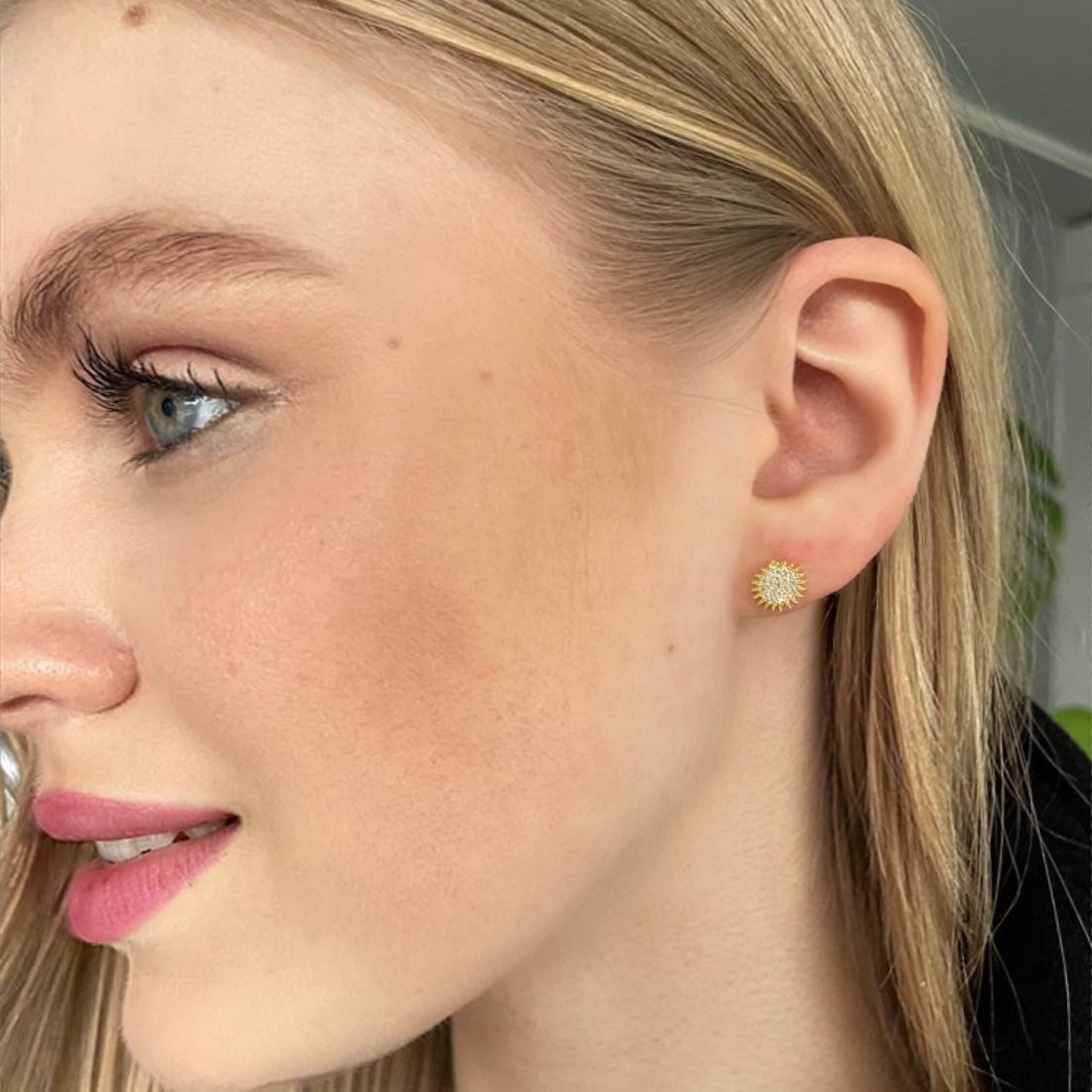 Dainty Radiant Sun Stud Earring - Sparkling Sun Gold Color Earrings - Minimalist Earrings - Sterling Silver Handmade Jewelry