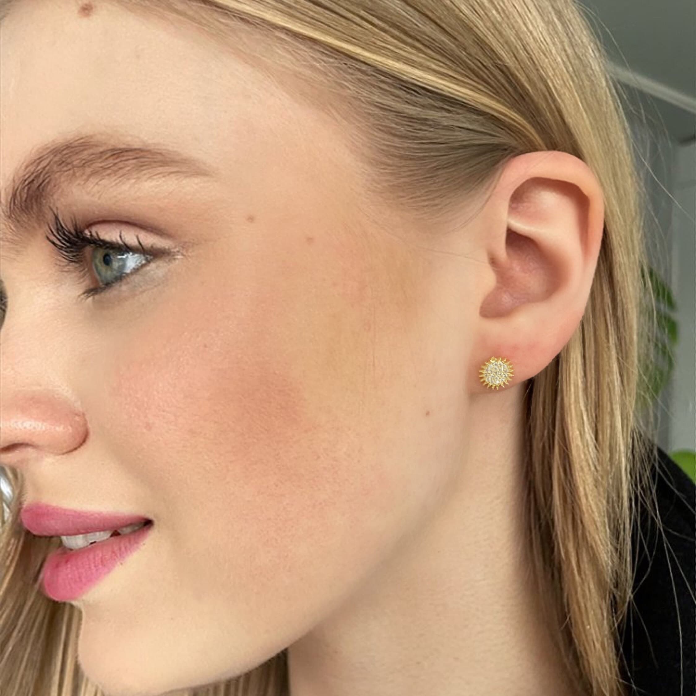 Dainty Radiant Sun Stud Earring - Sparkling Sun Gold Color Earrings - Minimalist Earrings - Sterling Silver Handmade Jewelry