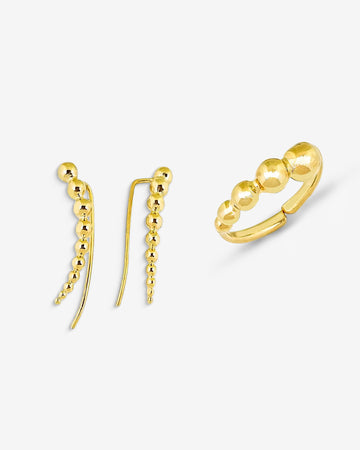 Sculptural Bead Cluster Jewelry Set , Bold Curved Earrings With Matching Ring , Elegant Bubble Jewelry Set , Unique Ring And Earring Design