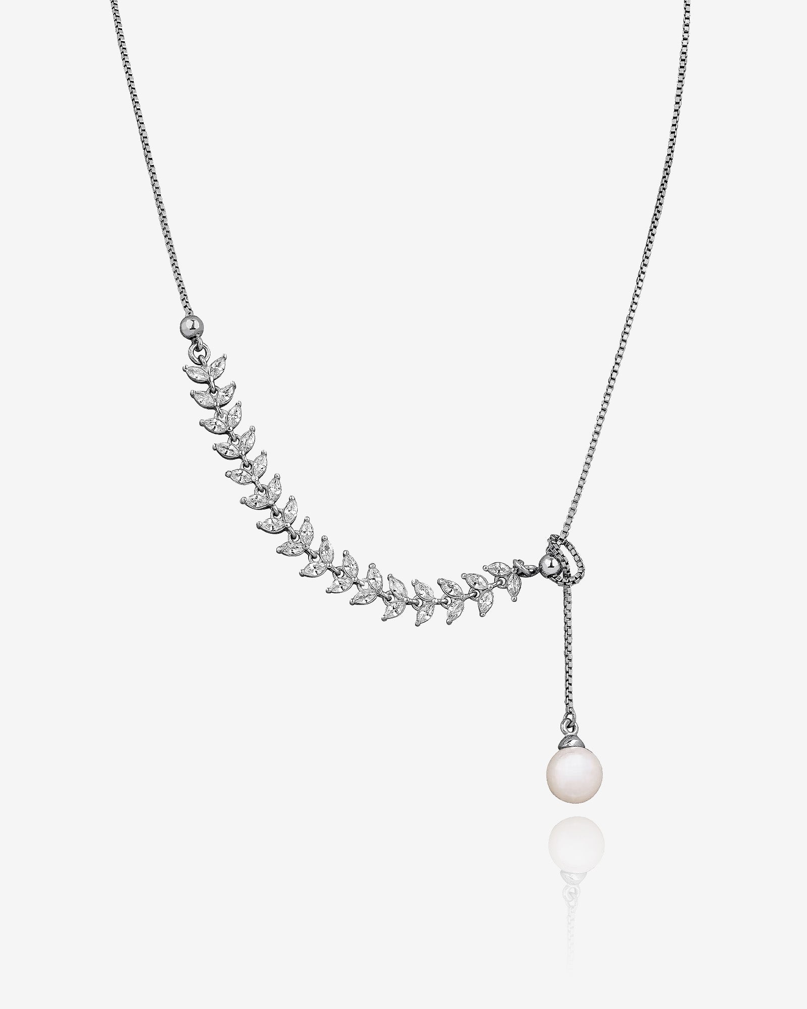 Custom Design Silver & Pearl Jewelry Set - Adjustable Slider Chain Necklace And Pearl Earrings - Valentine’s Day Gift