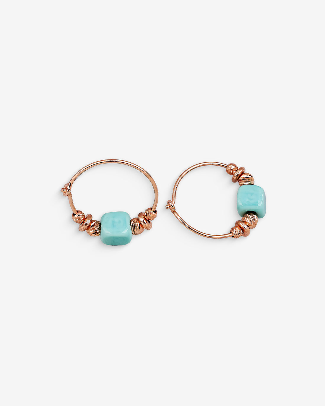 Turquoise Gemstone Hoop Earrings - Rose Gold Beaded Hoops - Sterling Silver Jewelry - Gift Idea
