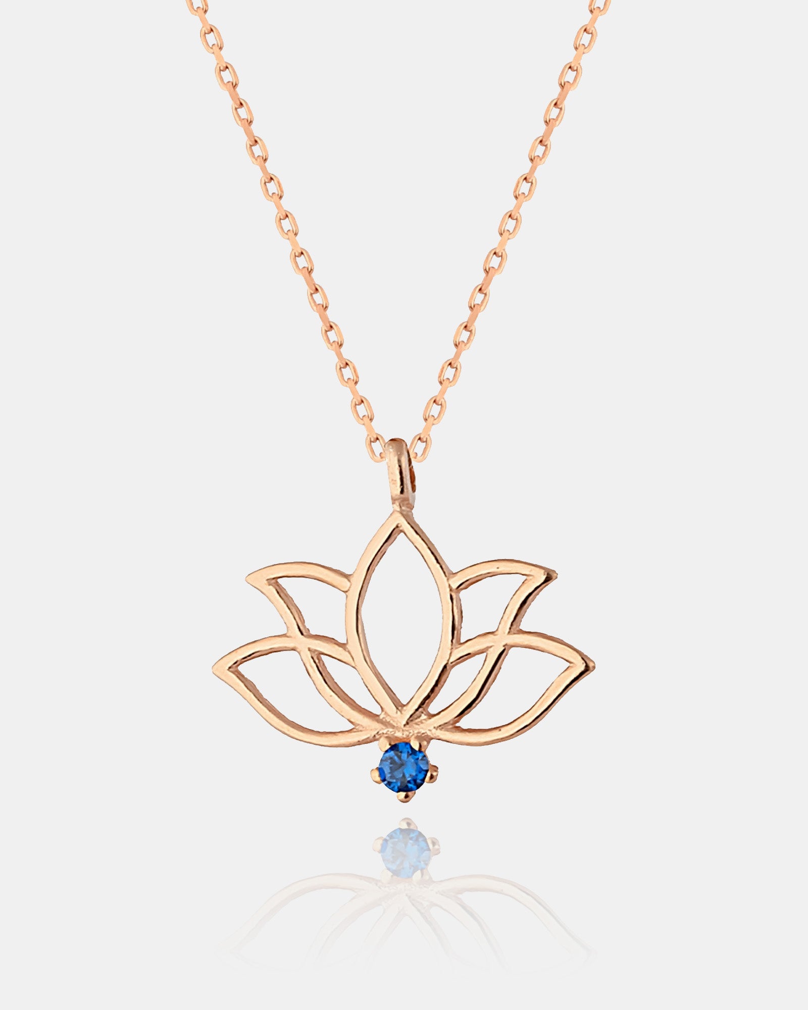Lotus Flower Necklace, 925 Sterlin Silver Yoga Pendant, Rose Gold Zen Necklace With Tiny (2mm) Navy Gemstone, Necklace For Yogi