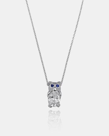 Sapphire Eyes Owl Necklace - Sterling Silver Owl Pendant - Handmade Jewelry For Women - Summer Accessories -
