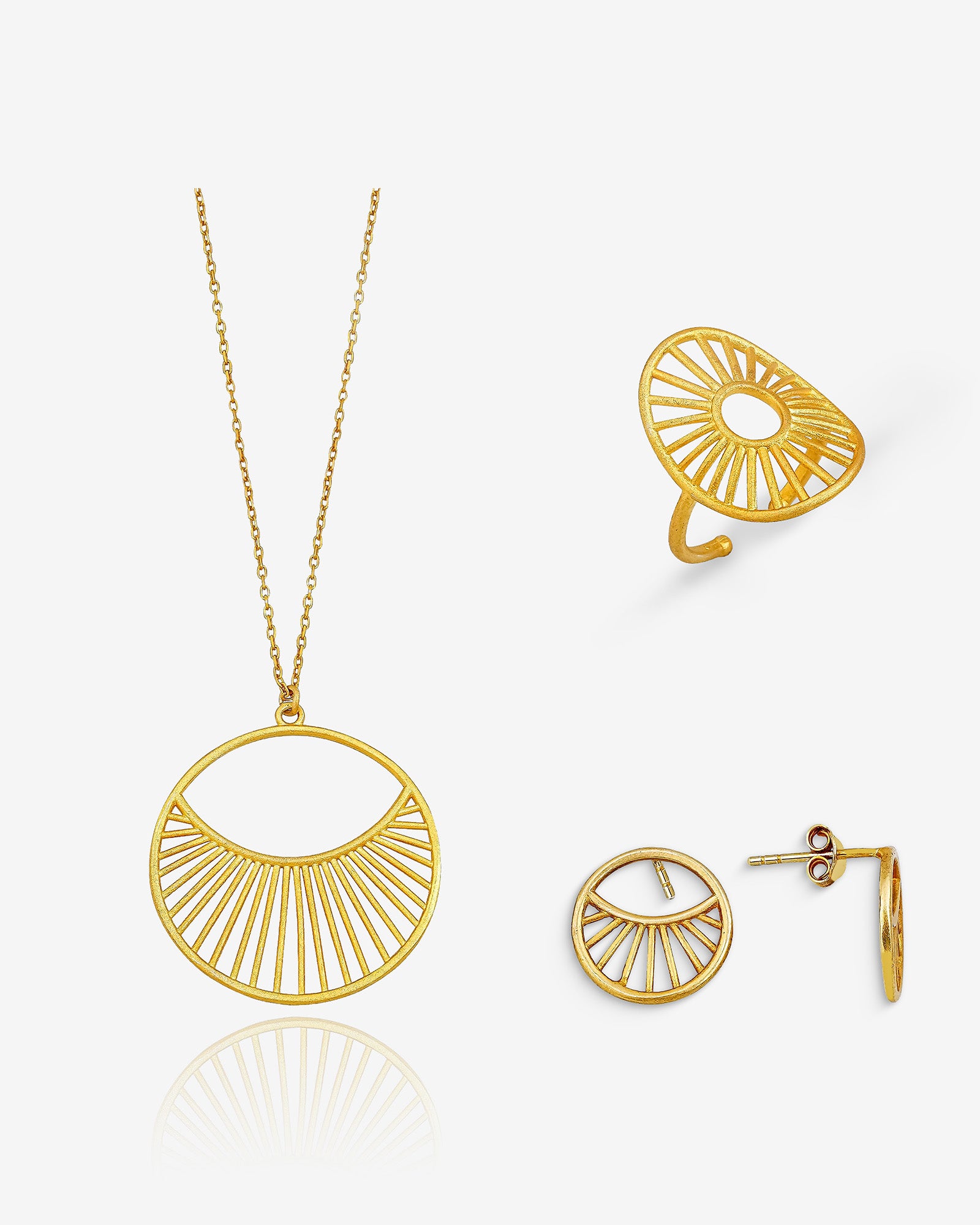 Antique Gold Plated Daylight Jewelry Set - 925 Sterling Silver Jewelry Set - Daylight Necklace, Ring And Earrings -