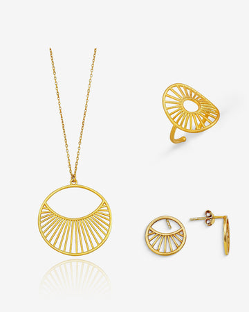 Antique Gold Plated Daylight Jewelry Set - 925 Sterling Silver Jewelry Set - Daylight Necklace, Ring And Earrings -