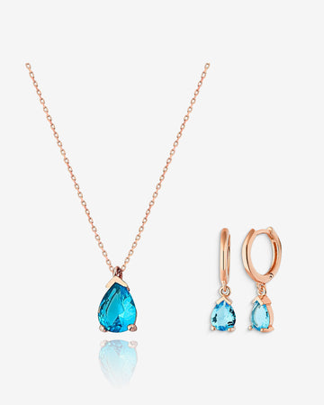 Birthstone Jewelry Set - Mothers Day Birthstone Gift - Blue Zircon Sterling Silver Necklace & Earrings - December / March Birthstone