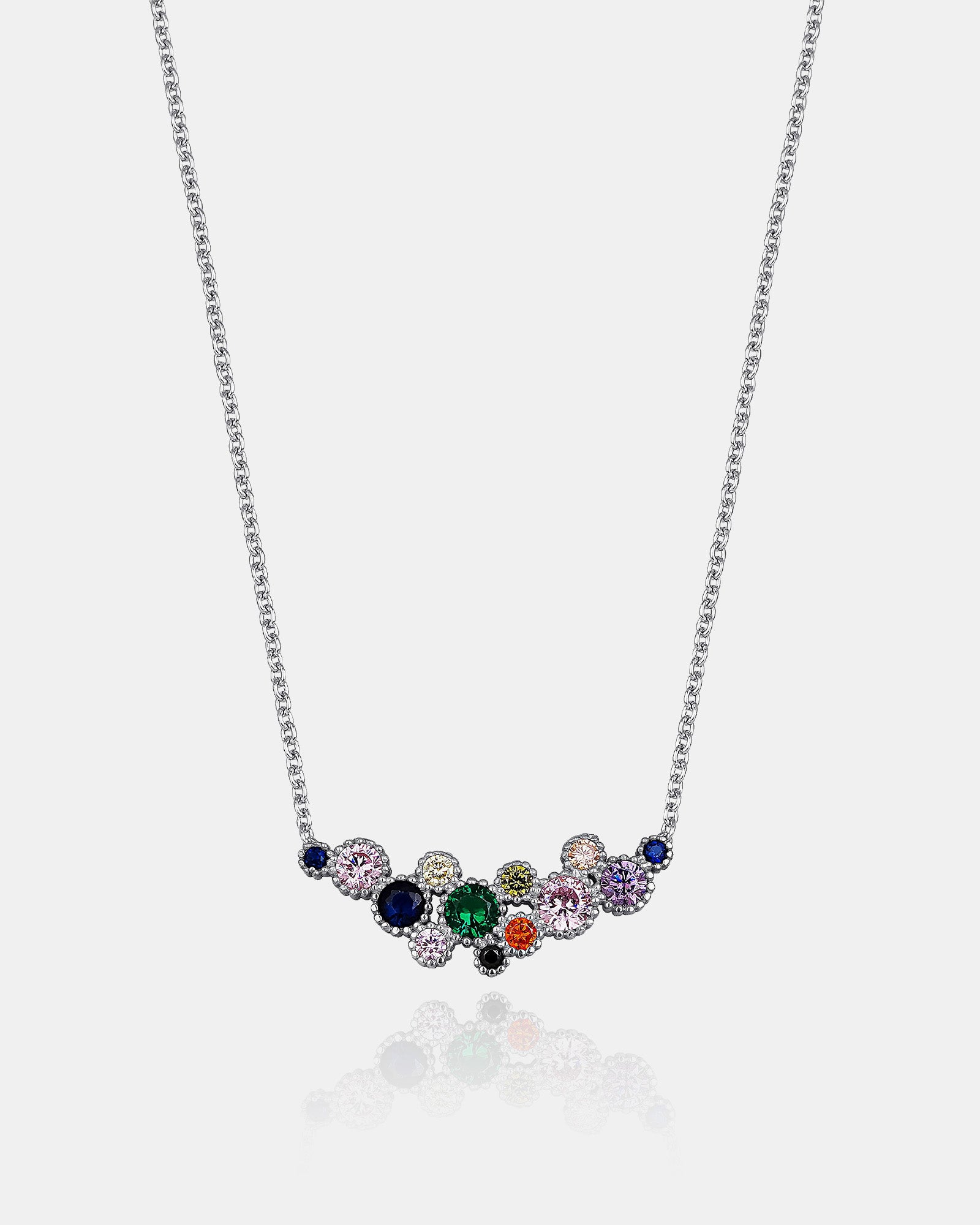 Round Cut Multicolor Birthstone Necklace - Emerald, December Blue, Sapphire, Mix Gemstones Jewelry - Gold Plated 925 Sterling Silver Jewelry