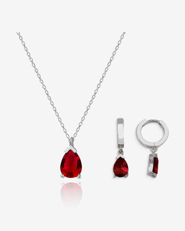 Birthstone Jewelry Set - Mothers Day Birthstone Gift - Red Garnet Sterling Silver Necklace & Earrings - January / July Birthstone