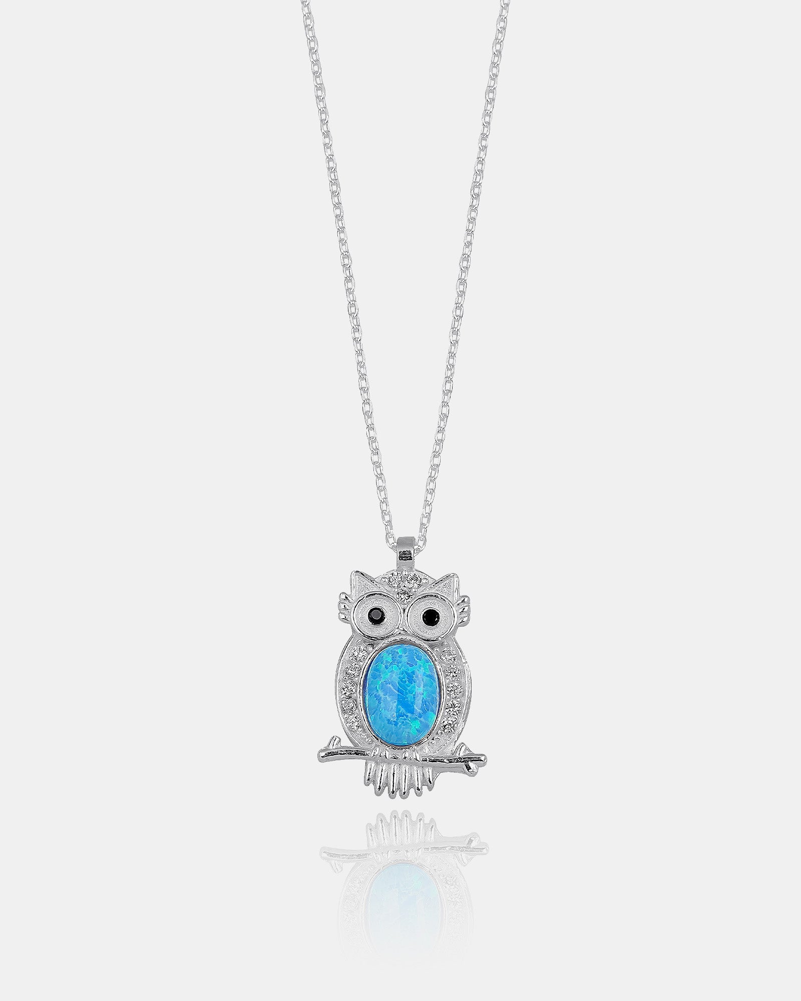 Owl Wisdom Necklace - Blue Opal Owl Pendant - Guardian Pendant - Minimalist Sterling Silver Jewelry - Gift For Animal Lovers