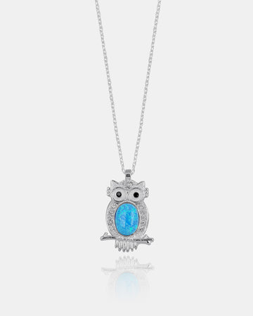 Owl Wisdom Necklace - Blue Opal Owl Pendant - Guardian Pendant - Minimalist Sterling Silver Jewelry - Gift For Animal Lovers