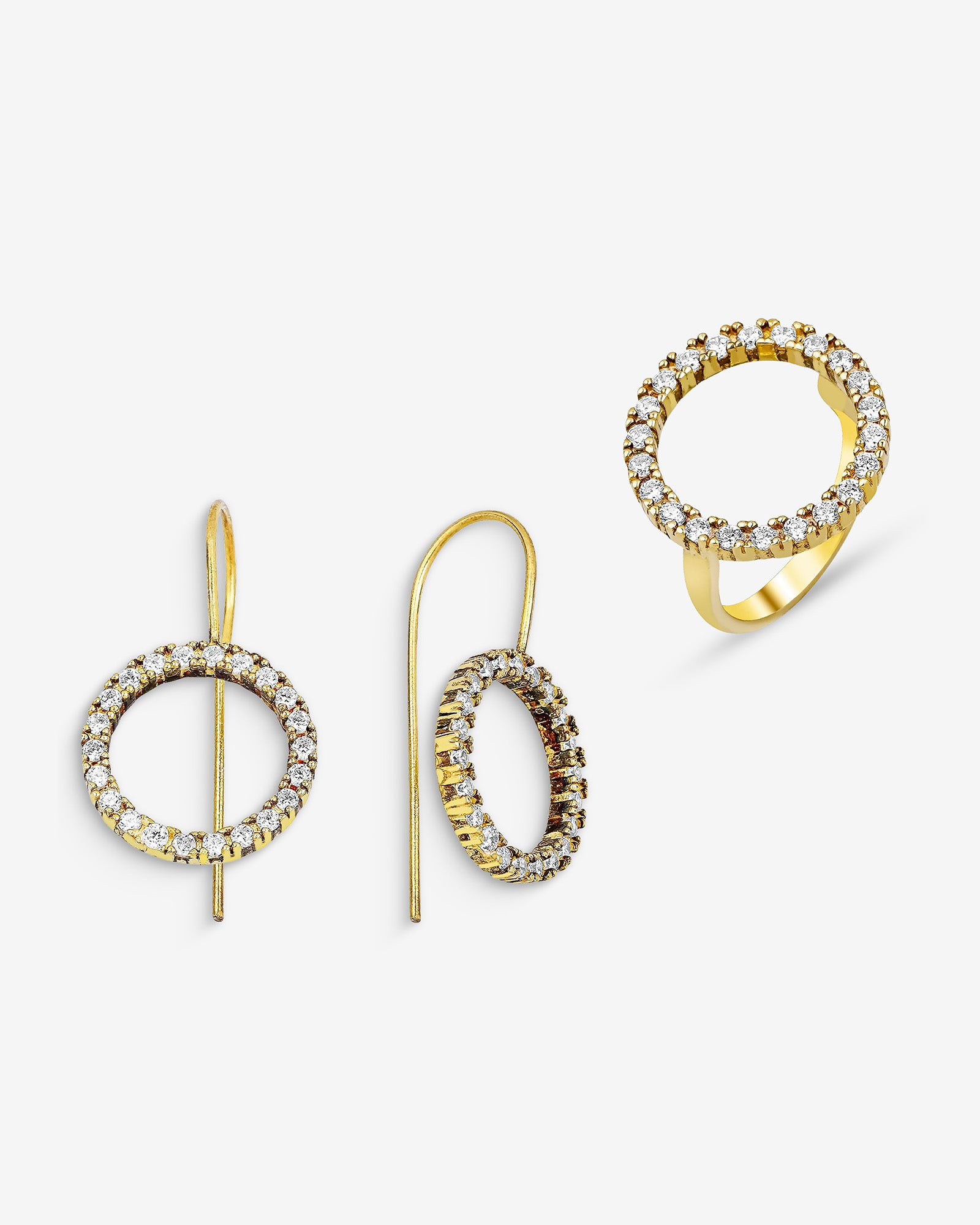 Timeless Halo Ring & Earrings Set , Cz Halo Jewelry Set , Bridal Ring And Earrings With Sparkling Zirconia , Silver And Gold Plated Options