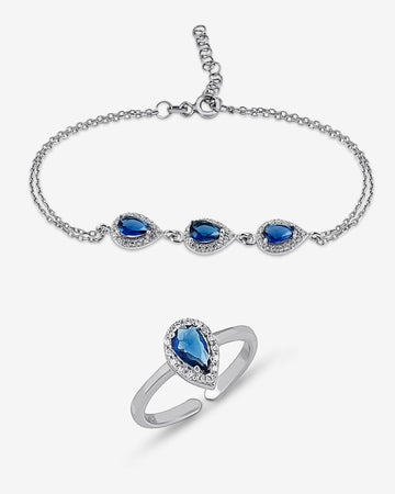 Sparkling Cz Teardrop Jewelry Set - Sapphire / Emerald / Crystal Gemstone Bracelet And Ring - Bridal Jewelry Set -