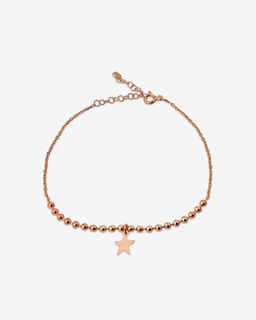 Star Bead Charm Anklet Bracelet , Sterling Silver Wheat Chain, Beaded Star Anklet, Rose Gold Adjustable Star Anklet, Boho Jewelry