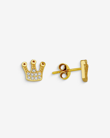 Elegant Crown Earrings - Cz Gold Plated Crown Stud Earrings - Minimalist Sterling Silver Jewelry - Princess Gift