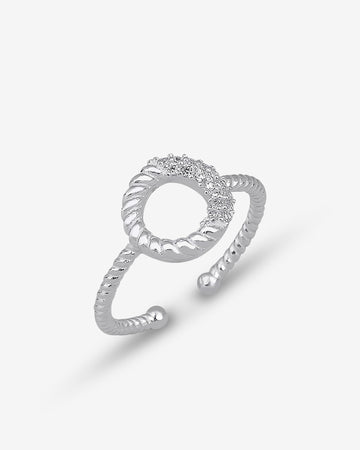 Engraved Sterling Silver Circle Ring - Geometric Minimalist Jewelry - Dainty Karma Circle Ring - Open Circle Rings For Women - Simple Design