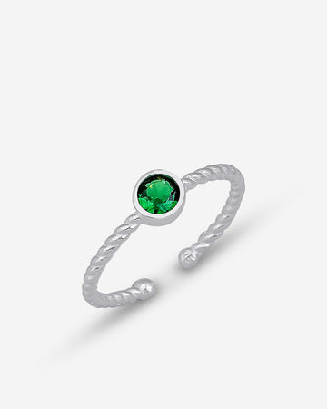 Emerald Solitaire Ring - Sterling Silver Stackable Ring - Emerald Stone Tiny Silver Band Ring - Handmade Gift - Adjustable Ring