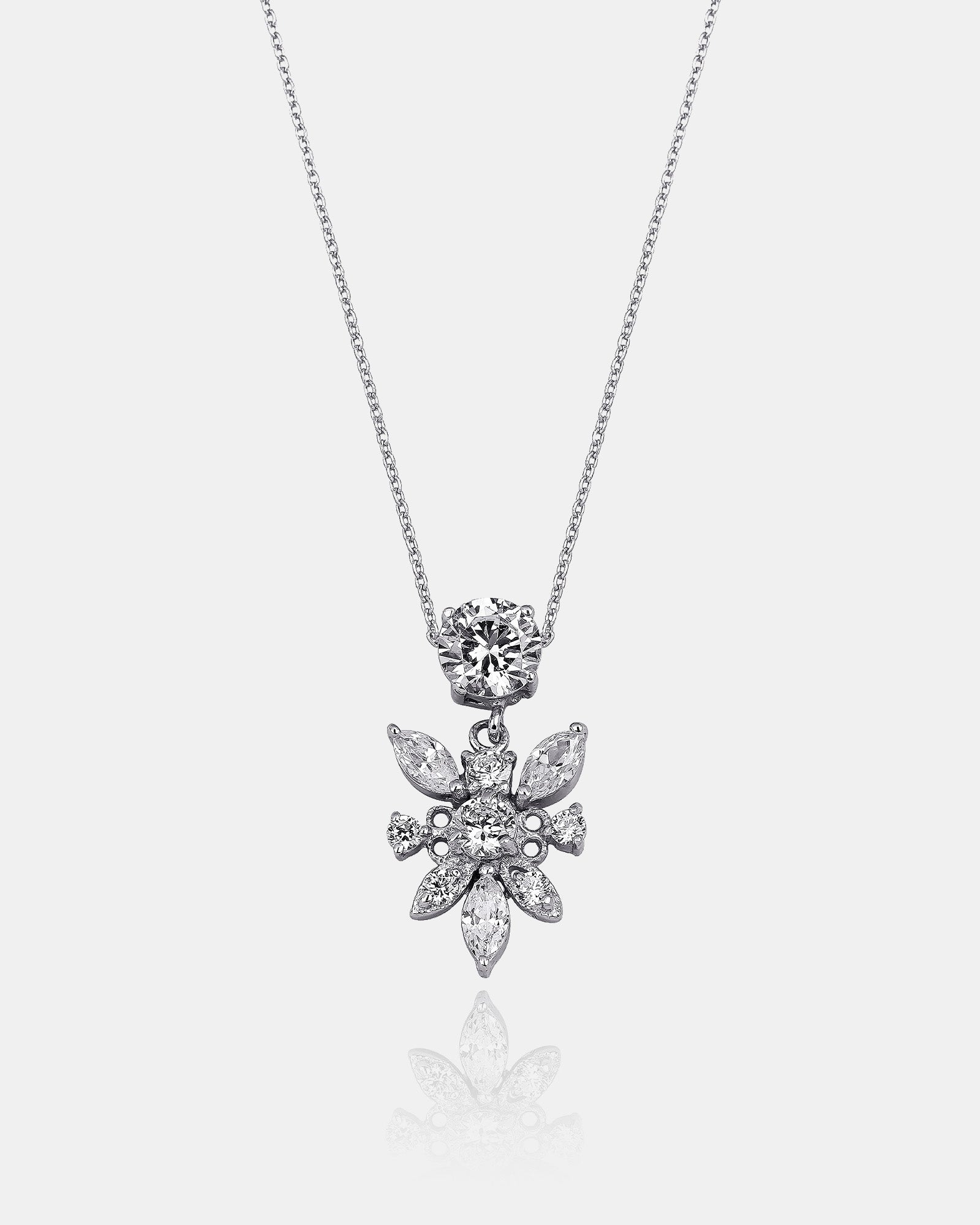 Crystal Floral Charm - Cz Flower Necklace - Sterling Silver Jewelry For Women - Handmade Jewelry