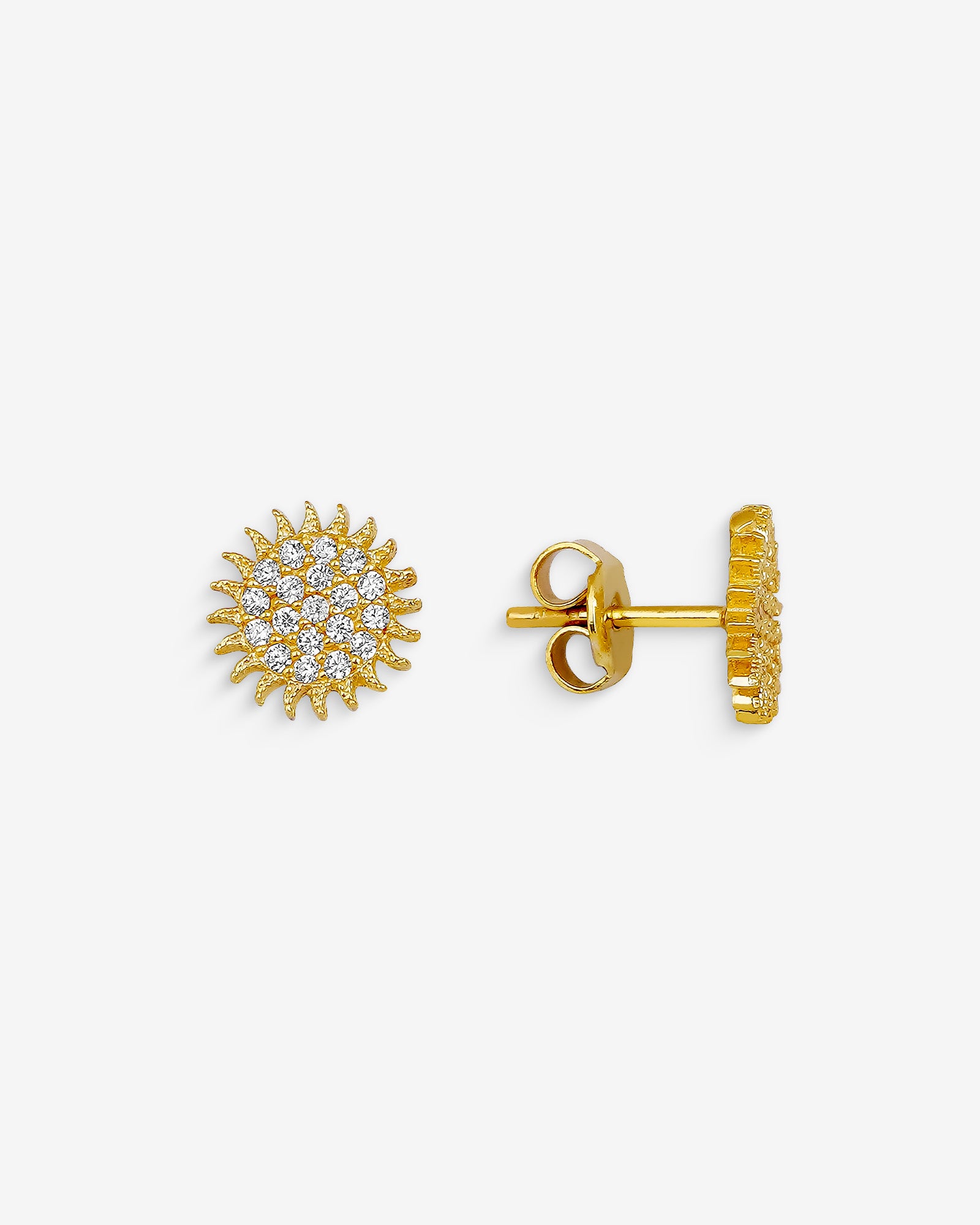 Dainty Radiant Sun Stud Earring - Sparkling Sun Gold Color Earrings - Minimalist Earrings - Sterling Silver Handmade Jewelry