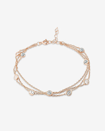 Zircon Beaded Triple Chain Bracelet - Rose Gold Plated Adjustable Bracelet - Everyday Style Dainty Jewelry - Minimalist Silver Bracelet