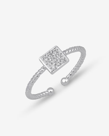 Radiant Cut Square Ring With Zirconia - Modern & Minimalist Geometric Design - Sterling Silver Adjustable Square Ring - Summer Unique Gift