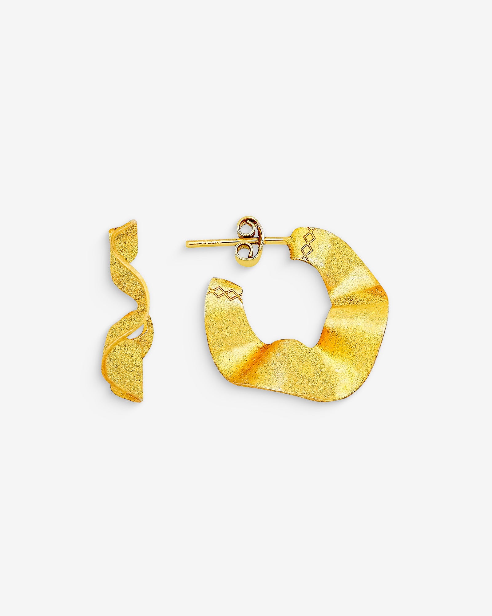 Antique Gold Plated Wavy Earrings - Chunky Gold Plated Earrings - Vintage Wavy Earrings - 925 Sterling Silver Jewelry -