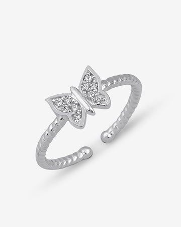 Minimalist & Delicate Butterfly Ring - 925 Sterling Silver Dainty Adjustable Butterfly Ring - Cubic Zirconia Jewelry - Best Friend Gift