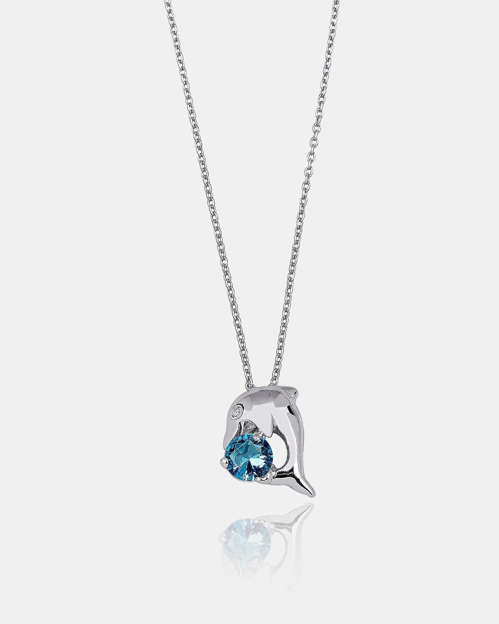 Blue Topaz Dolphin Necklace - Aquamarine Gem Dolphin Pendant - 925 Sterling Silver Jewelry - Animal Lover Gift