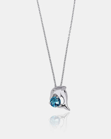 Blue Topaz Dolphin Necklace - Aquamarine Gem Dolphin Pendant - 925 Sterling Silver Jewelry - Animal Lover Gift