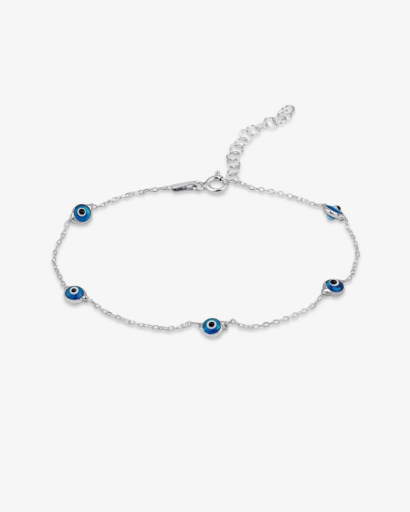 Sterling Silver Blue Evil Eye Bracelet - Blue Glass Beads - Protection & Possitive Energy - Summer Jewelry For Women
