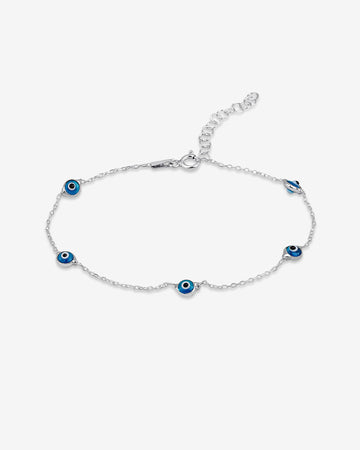 Sterling Silver Blue Evil Eye Bracelet - Blue Glass Beads - Protection & Possitive Energy - Summer Jewelry For Women