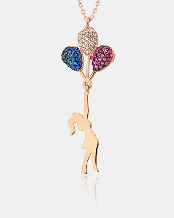 Balloon Girl Necklace, Necklace Girl With Balloon, Multicolor Zircon Stone Balloon Girl Necklace,flying Balloon Girl Necklace