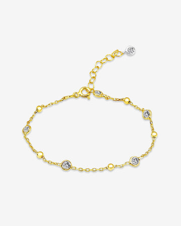 Minimalist Cz Bezel Chain Bracelet - Gold Plated Bracelet With Zirconia And Tiny Balls - Women Jewelry - Bridesmaid Gift - Dainty Bracelet