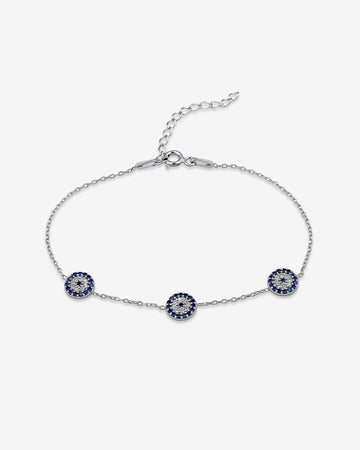 Sterling Silver Round Evil Eye Bracelet - Cubic Zirconia Blue Eye Bracelet- Delicate Everyday Jewelry - Good Luck Bracelet - Celebrate Pride
