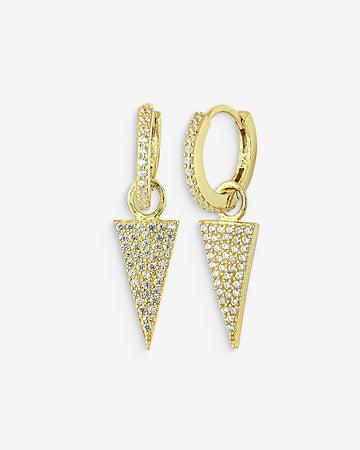 Dainty Triangle Earrings With Zirconia Gems - Gold Color Sterling Silver Dangle Earrings - Chic & Stylish - Summer Jewelry