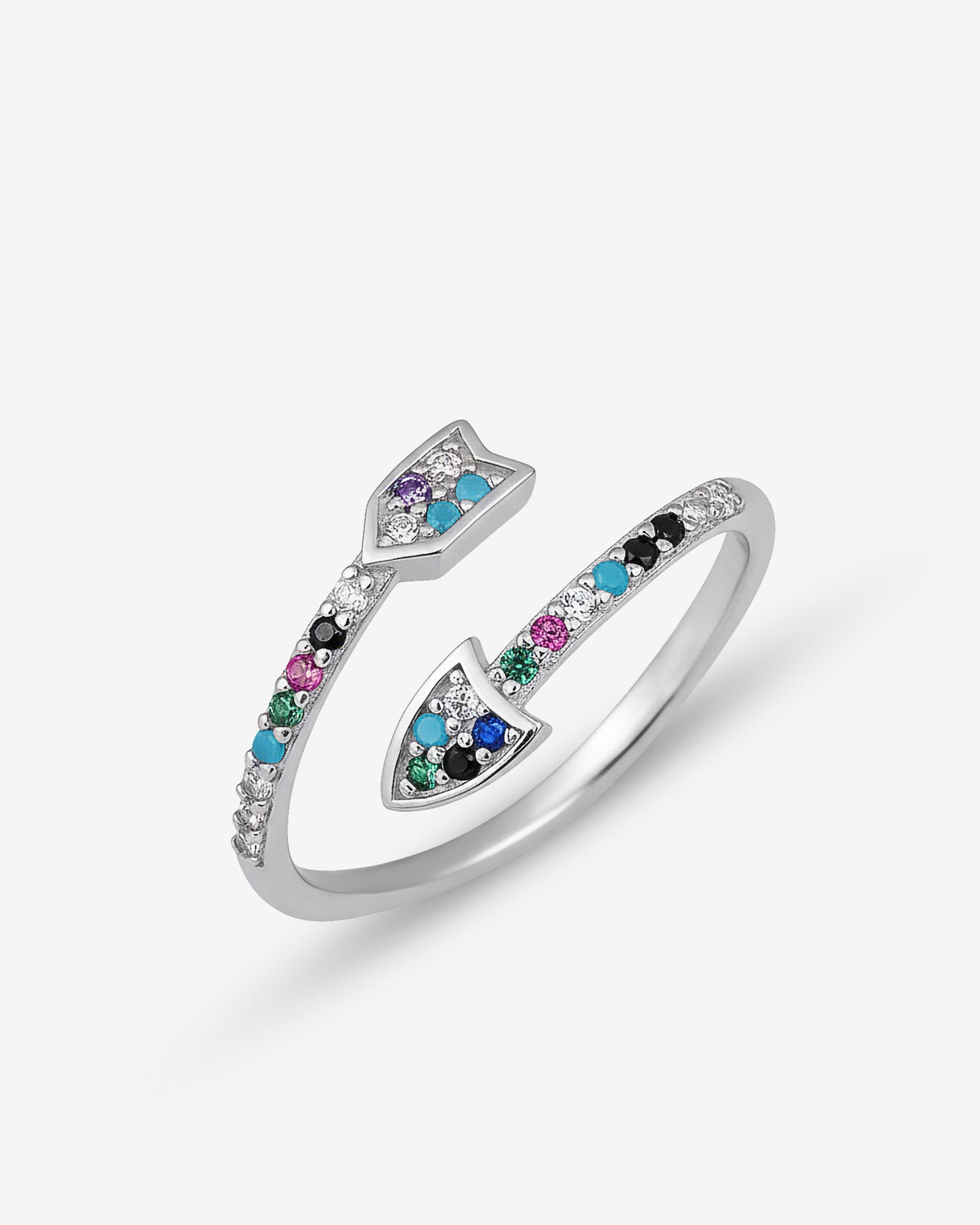 Multicolor Spiral Arrow Ring - Adjustable Silver Ring With Colorful Cz Gemstone - Minimalist & Elegant Jewelry -