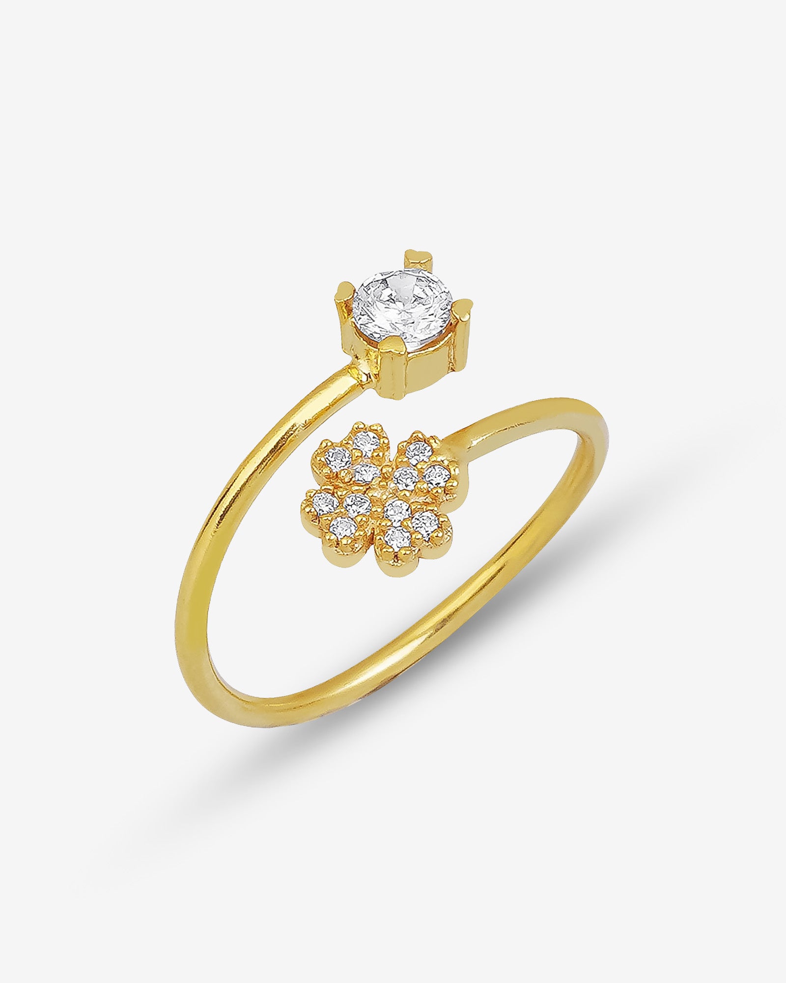 Multi Layer Thumb Cz Flower Spiral Ring - Gold Color Open Adjustable Ring - Delicate Sterling Silver Jewelry - Stunning Ring For Women