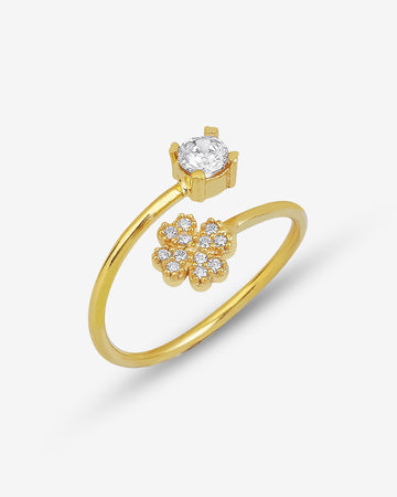 Multi Layer Thumb Cz Flower Spiral Ring - Gold Color Open Adjustable Ring - Delicate Sterling Silver Jewelry - Stunning Ring For Women