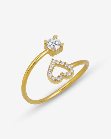 Marriage Heart Spiral Ring - Gold Plated Open Adjustable Ring - Dainty Sterling Silver Jewelry - Sparkling Heart Ring - Wedding Jewelry