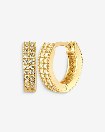 Petite Huggie Hoop Earrings - Pair Of Minimalist Two-way Huggie Hoop Earrings - Baguette Earrings - Twin Row Pave Cz Huggie Earrings