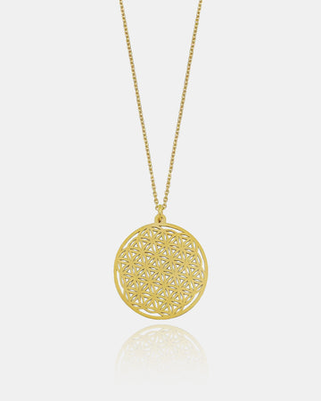 Gold Flower Of Life Medallion Necklace, Sacred Geometry Pendant