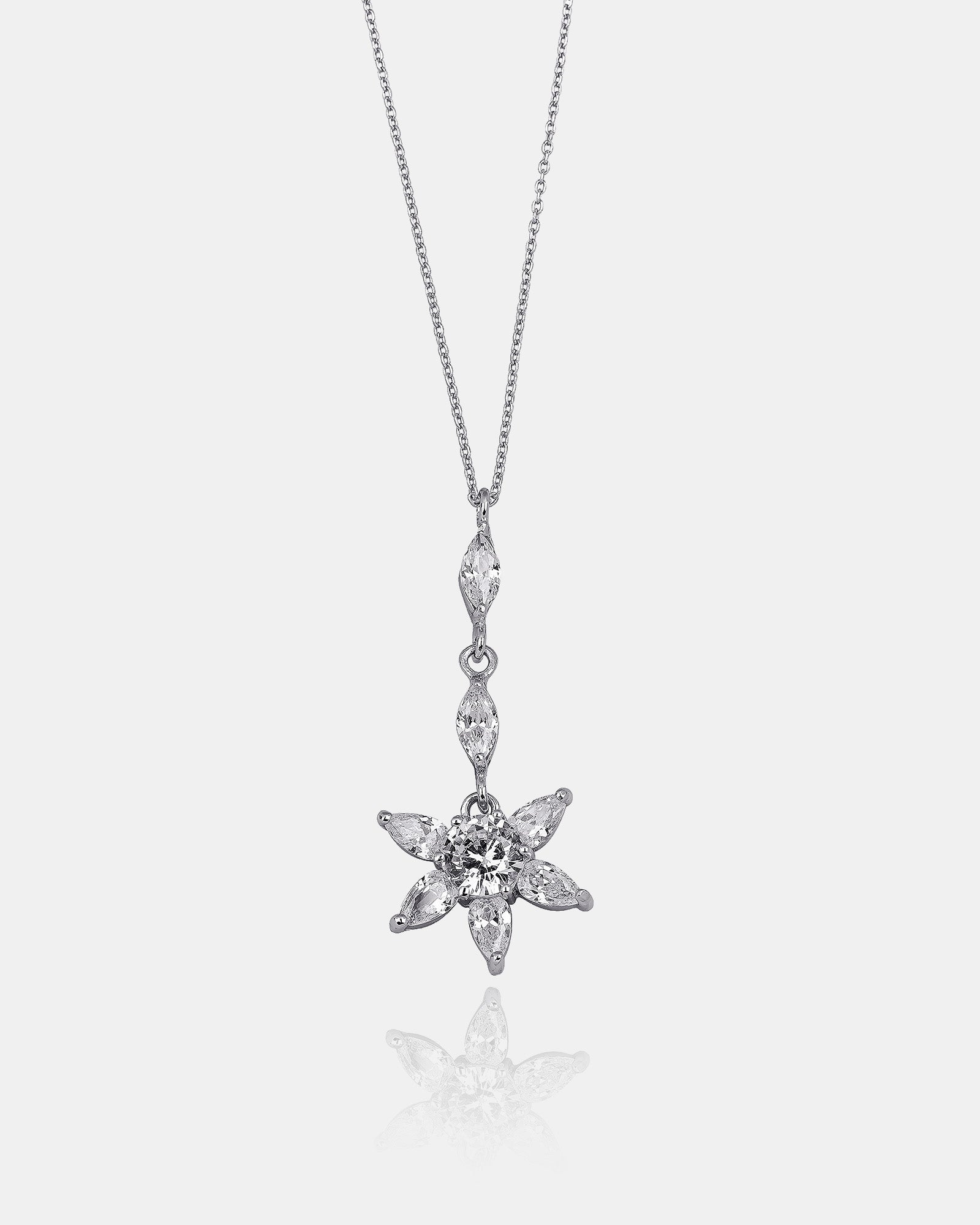 Charming Cz Flower Necklace - Sparkling Zirconia Floral Pendant - Sterling Silver Floral Design Jewelry - Delicate Gift Idea