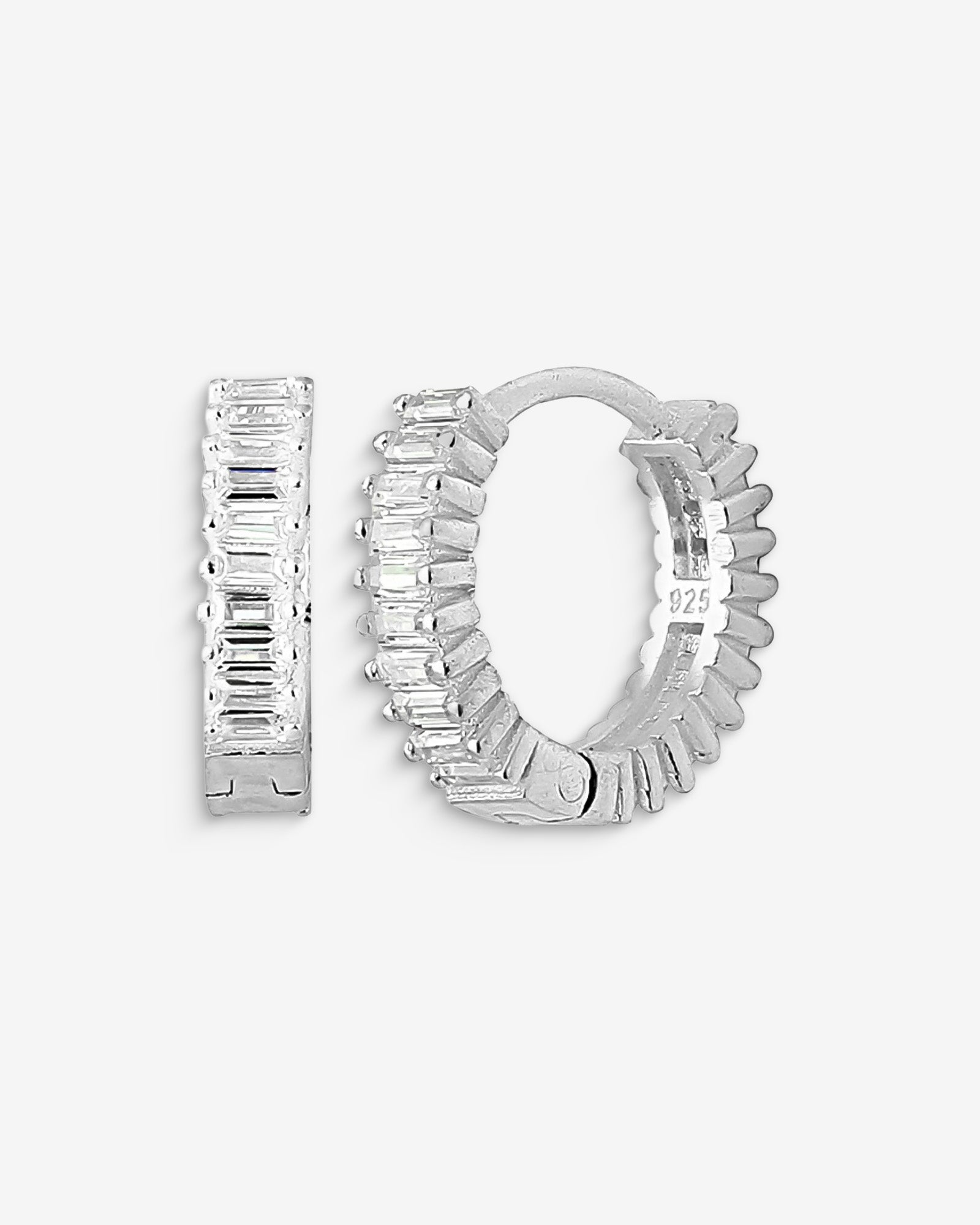 Tiny Baguette Hoop Earrings - Silver/gold Baguette Earrings - Baguette Huggies - Tiny Huggies - Pave Earrings - Minimalist Hoops