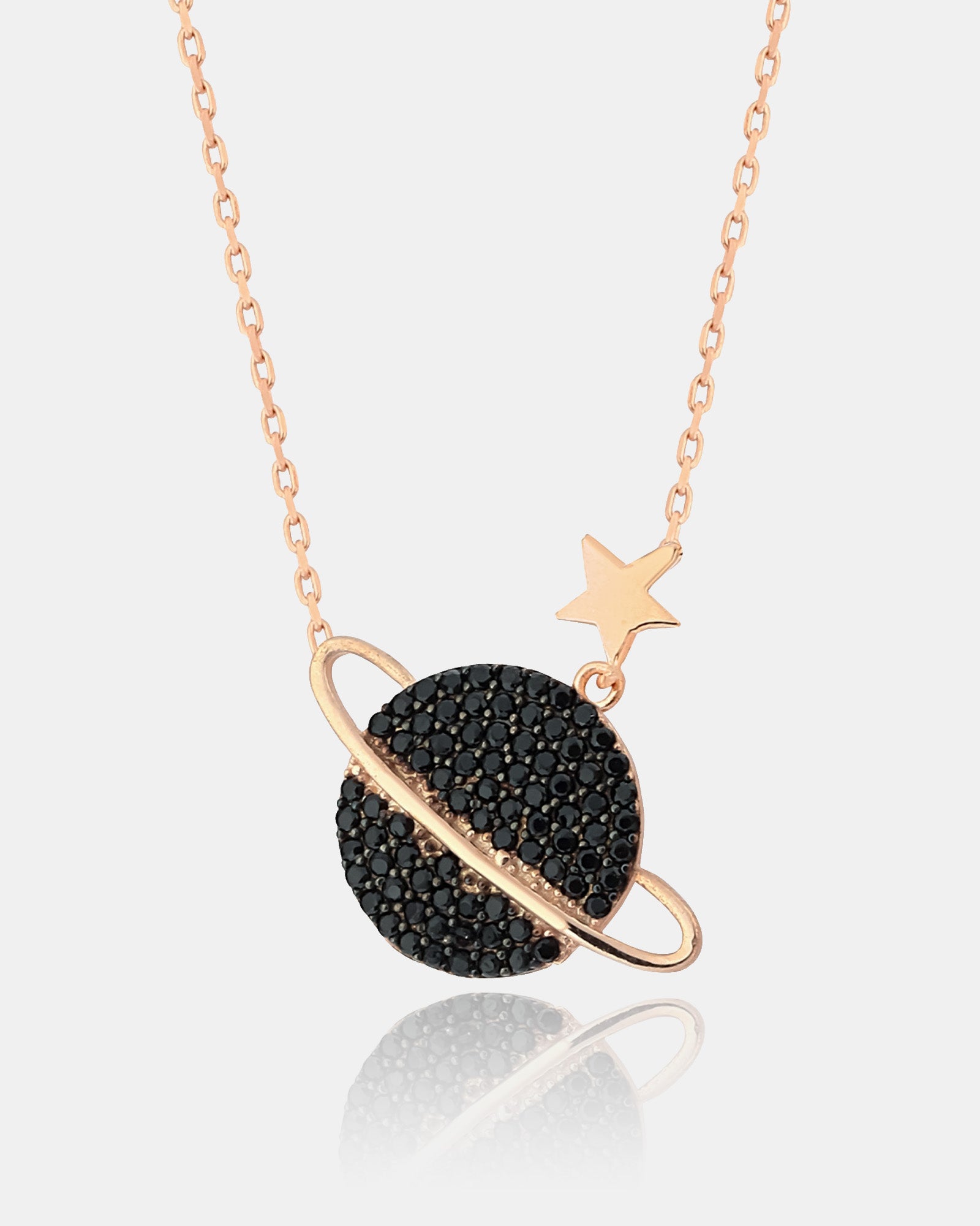 Saturn & Star Charm Necklace - Sterling Silver Planet Necklace With Multicolor Zirconia - Dainty Galaxy Necklace - Minimalist Celestial Gift