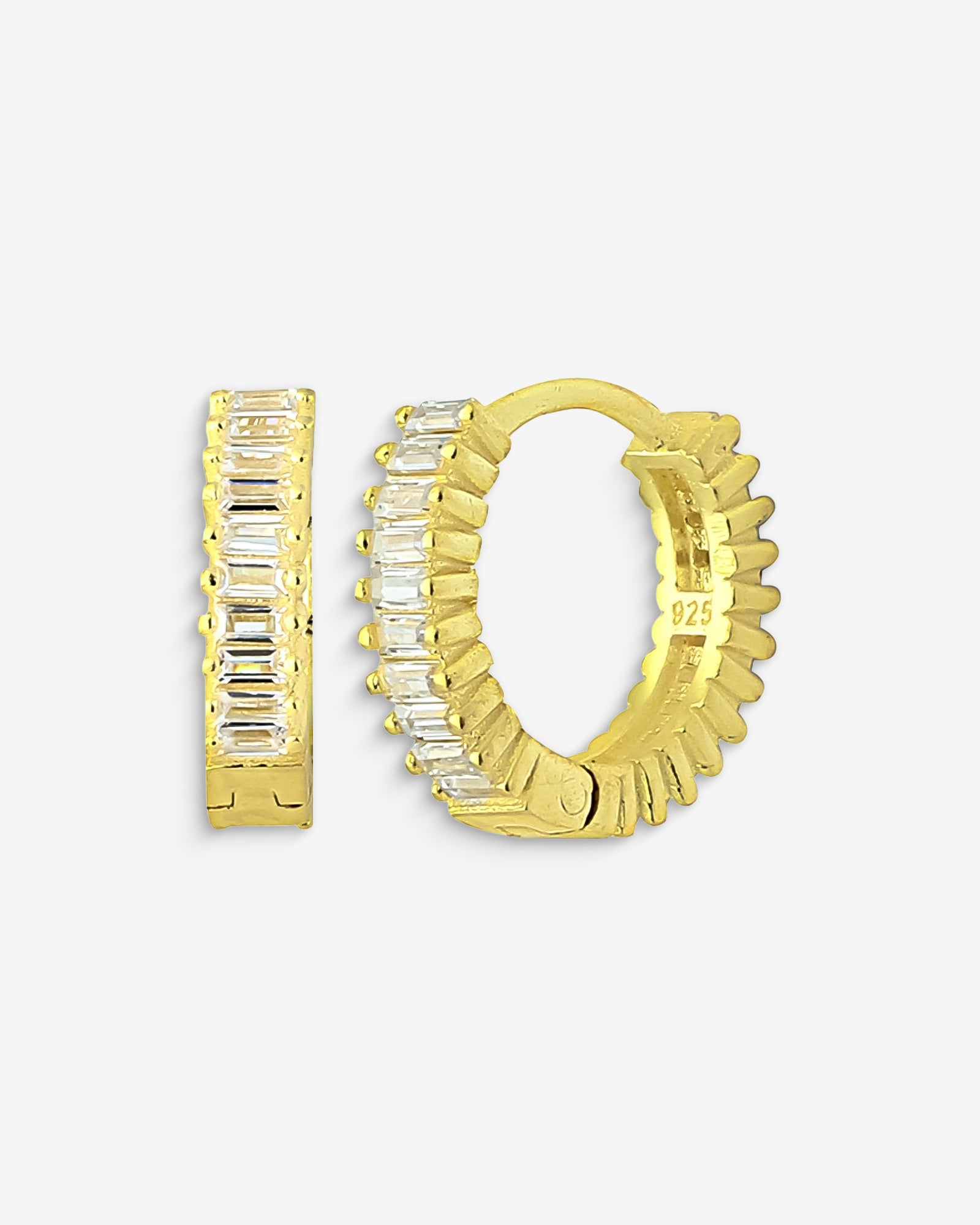 Tiny Baguette Hoop Earrings - Silver/gold Baguette Earrings - Baguette Huggies - Tiny Huggies - Pave Earrings - Minimalist Hoops