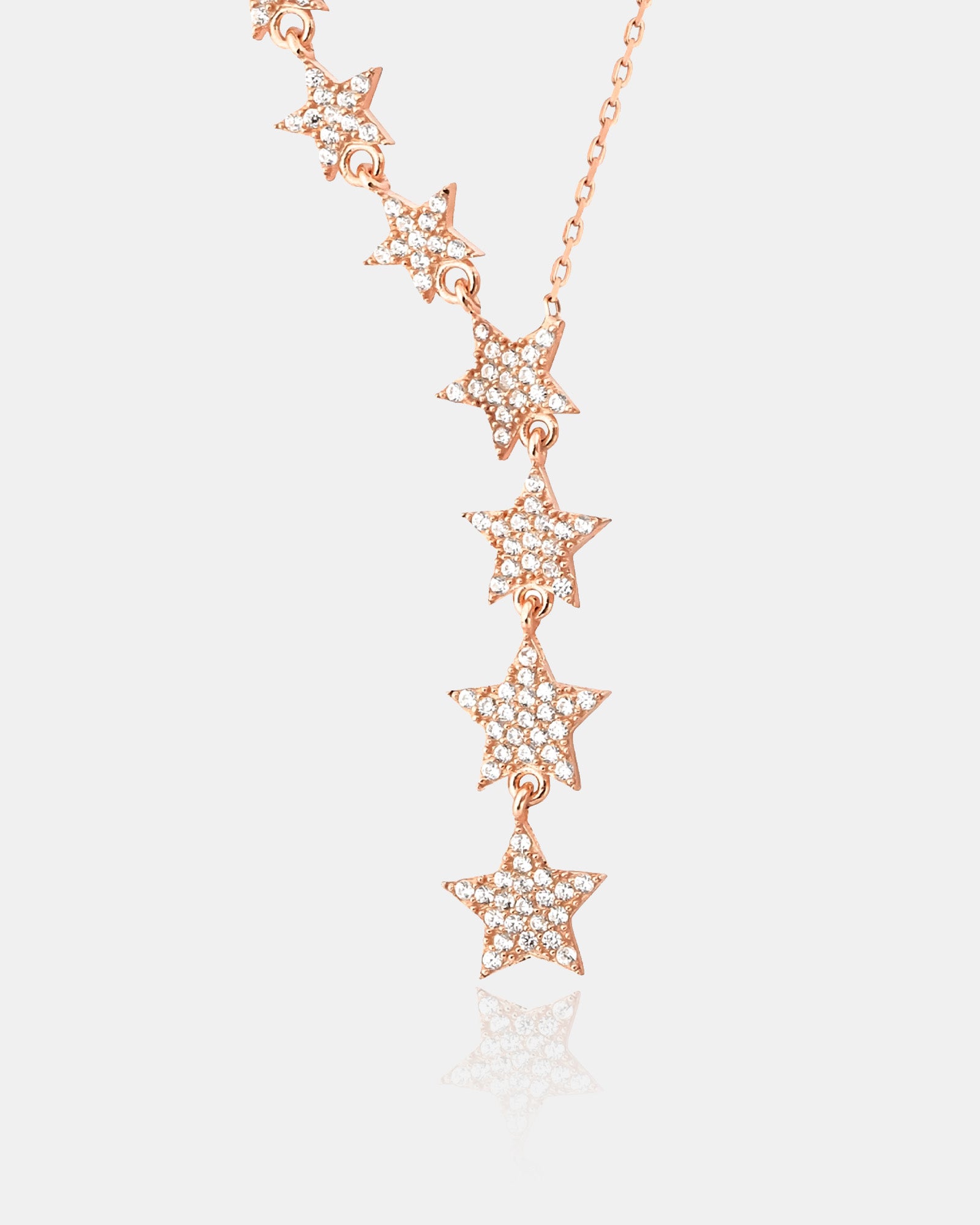 Asymmetric Y Shape Star Lariat Necklace - Drop Star Pendant - Zircon Gemstones - Silver/gold/rose Gold Chain -