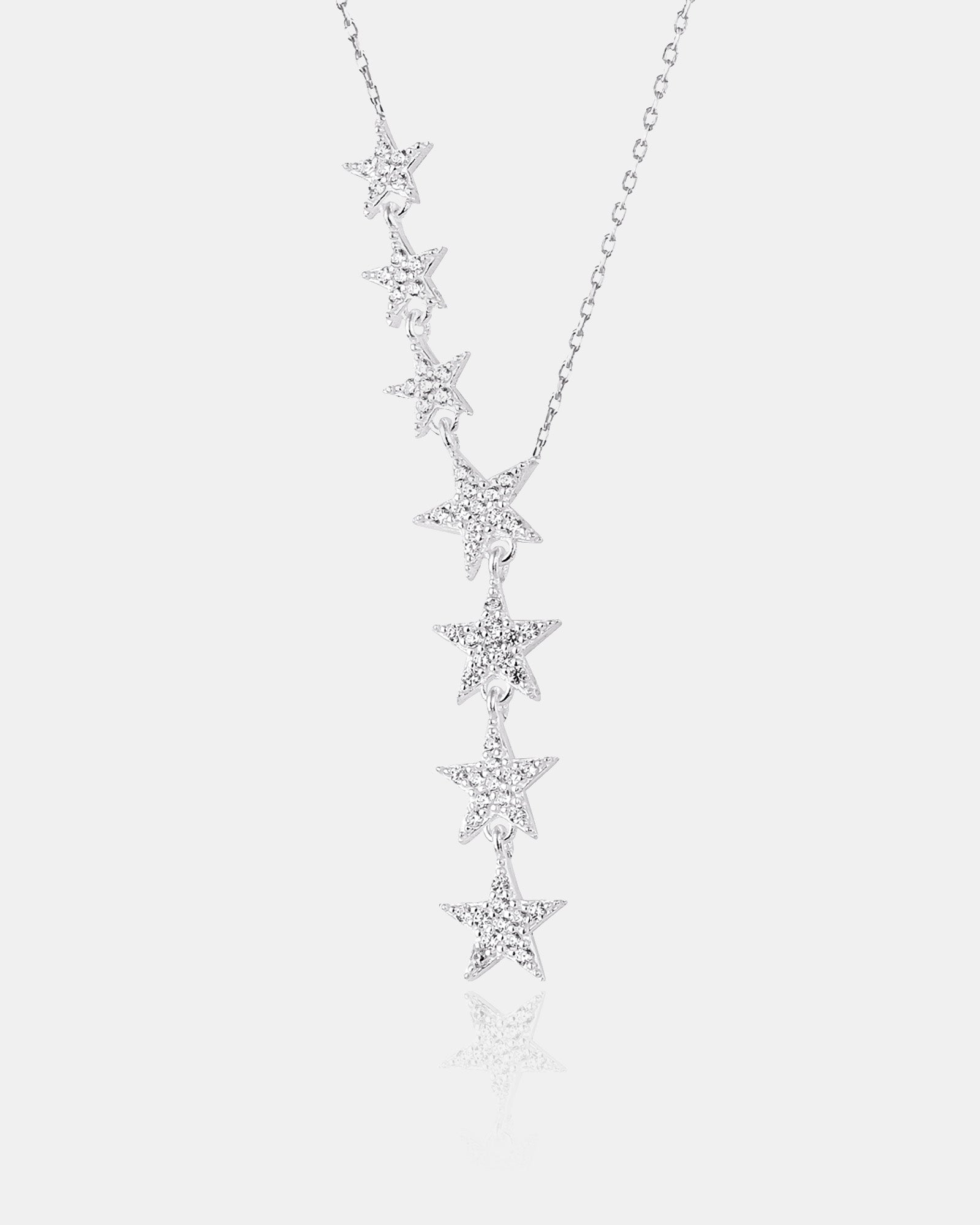 Asymmetric Y Shape Star Lariat Necklace - Drop Star Pendant - Zircon Gemstones - Silver/gold/rose Gold Chain -