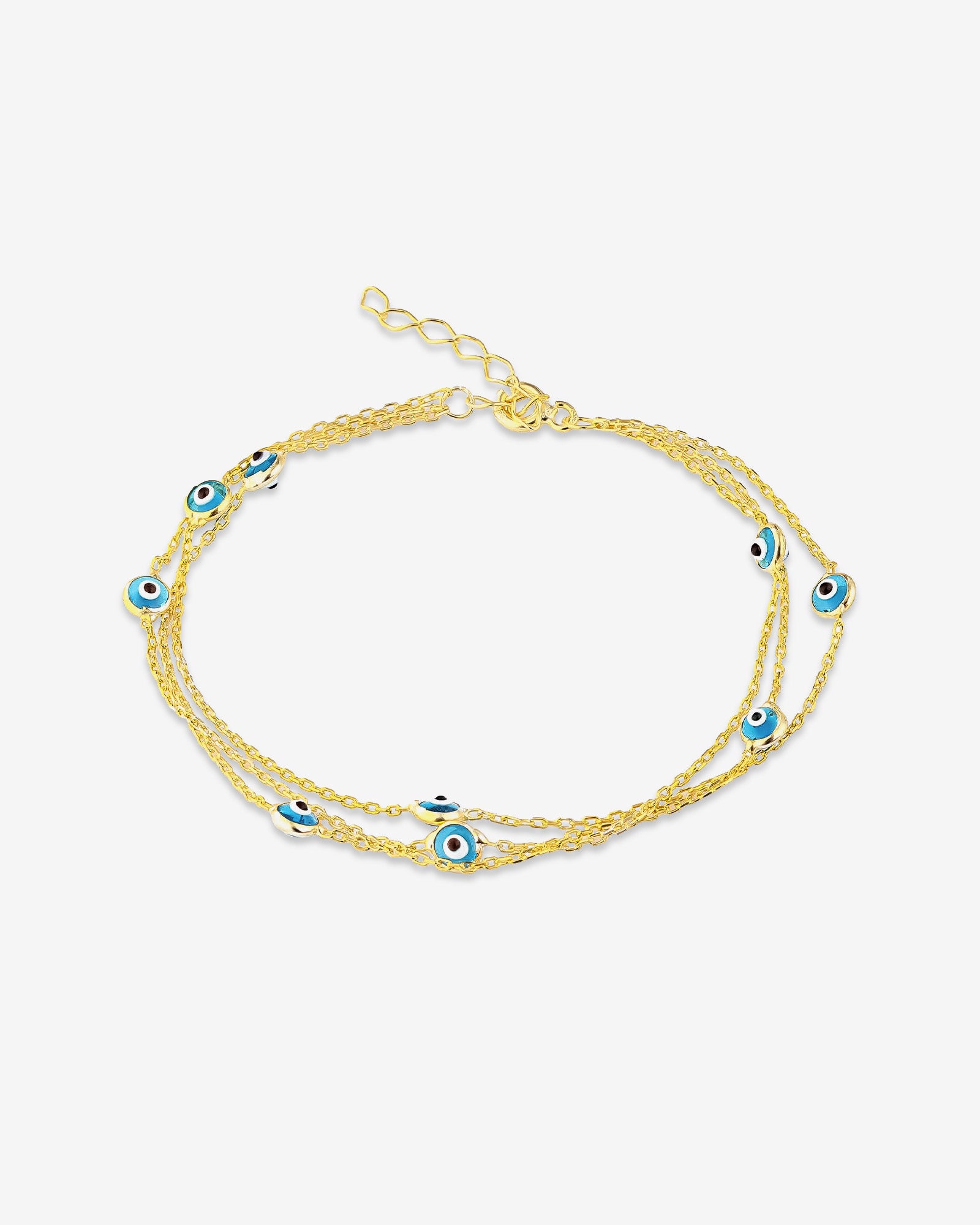 Evil Eye Bracelet With Blue Beads - Spiritual Bracelet - Gold Color Triple Chain Jewelry - Protection & Positive Energy - Summer Jewelry