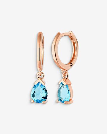 Blue Zircon Drop Birthstone Earrings - Aquamarine/emerald/garnet/sapphire Dangle Earrings - Dainty Silver Hoops - Summer Jewelry