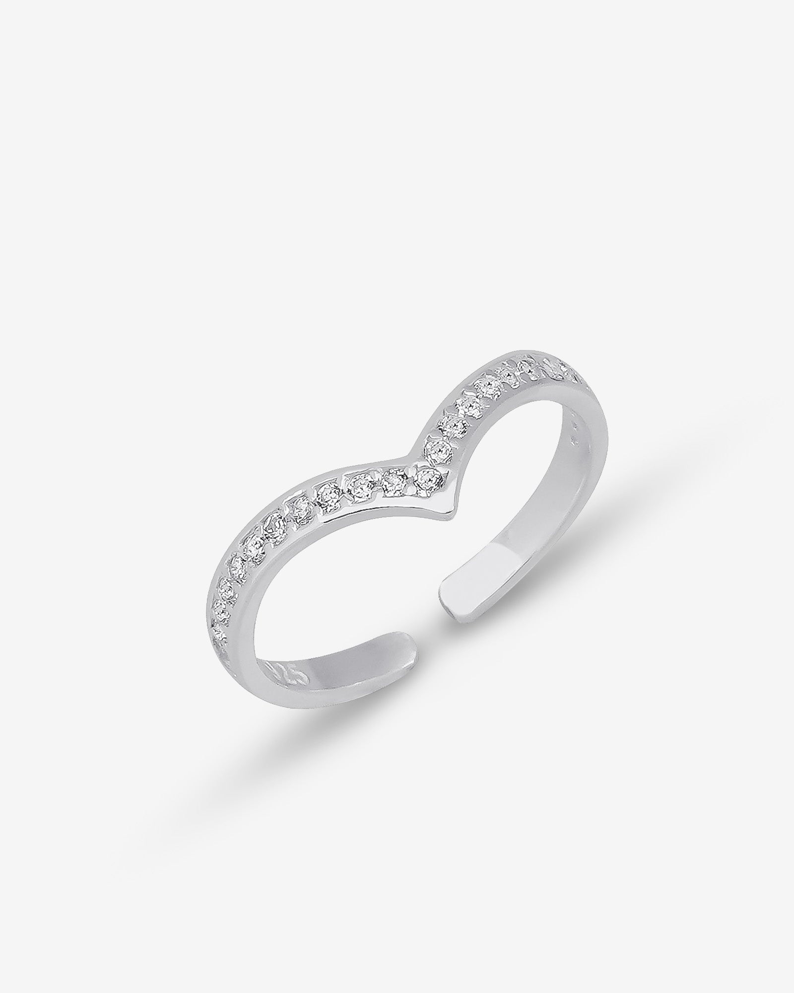 V Shape Wedding Band - Sparkling Curved Ring - Chevron Ring - Cz Sterling Silver Jewelry - Elegant V Band -