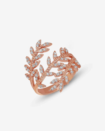 Sparkling Olive Branch Ring - Cz Olive Leaf Adjustable Ring - Cubic Zirconia Wrap Ring -925 Sterling Silver Jewelry For Women - Summer Jewls